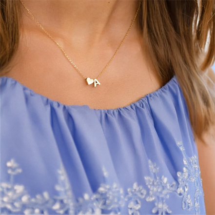 Custom Initial A-Z Cute Necklace With Heart Pendant Charm