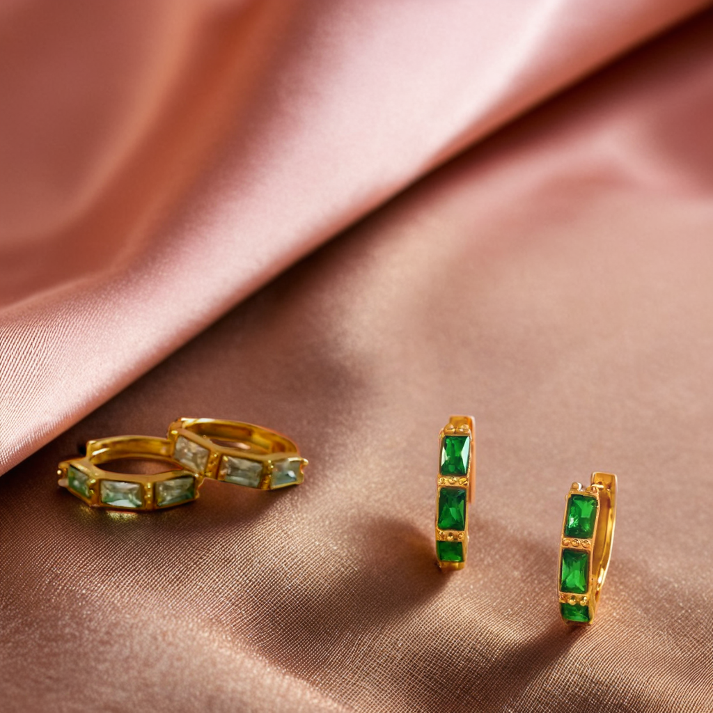Bamboo Cubic Sparkling Stone Small Huggies Hoop Earring