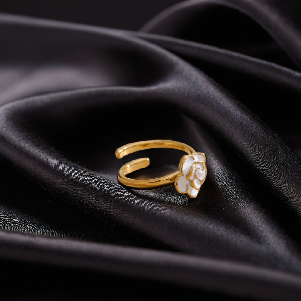 Adjustable Pearl Enamel Flower Ring