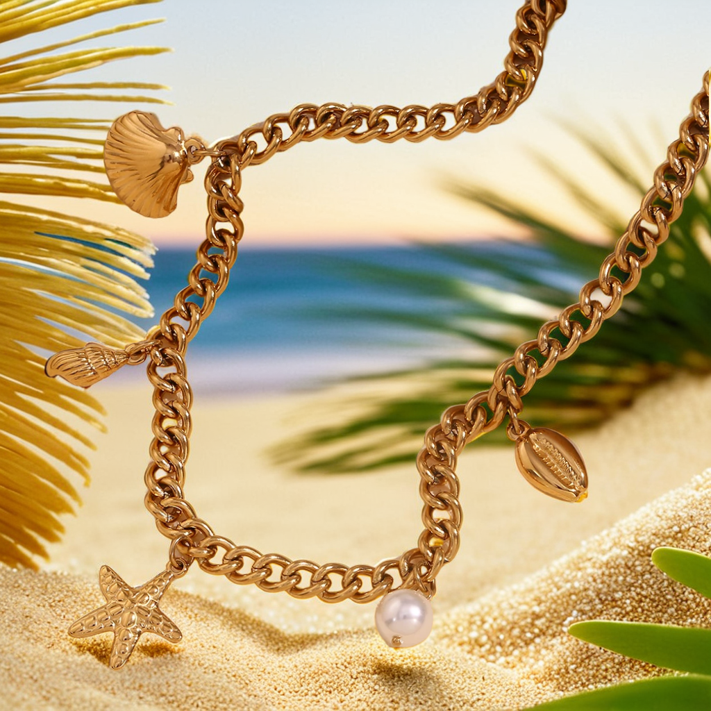 Aquatic Neckace With Starfish Shells Pendants