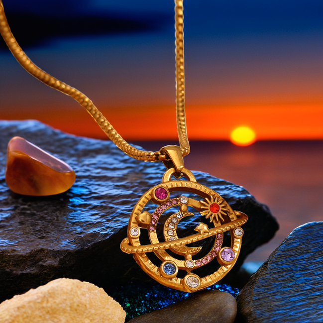 Rhinestone Moon-Star-Planet Necklace