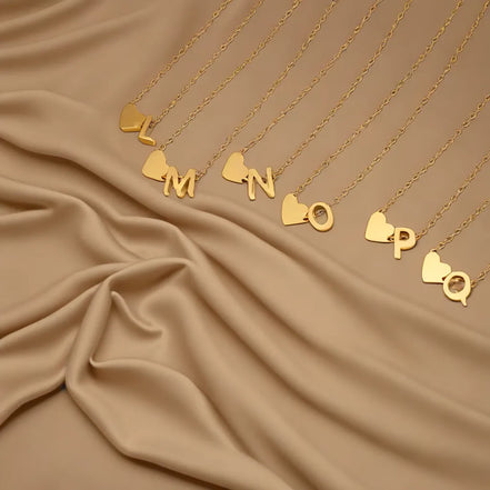 Custom Initial A-Z Cute Necklace With Heart Pendant Charm