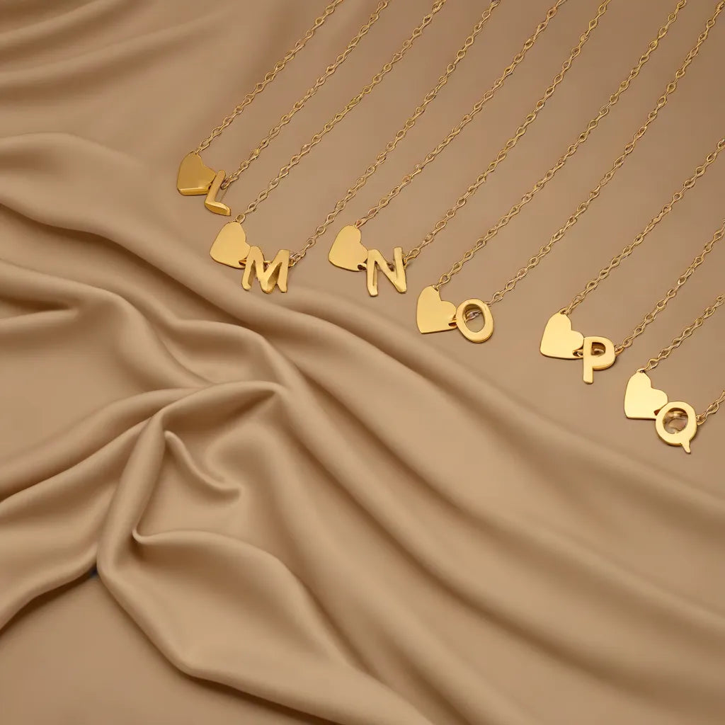 Custom Initial A-Z Cute Necklace With Heart Pendant Charm