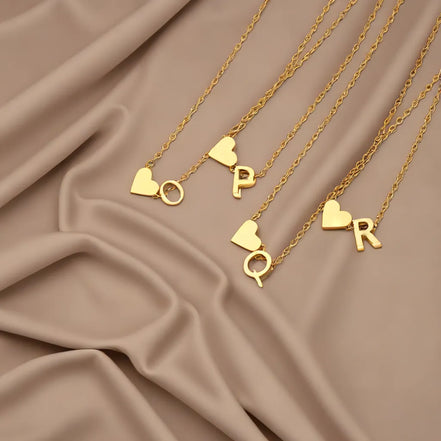 Custom Initial A-Z Cute Necklace With Heart Pendant Charm