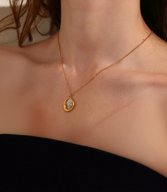 Natural Mother of Pearl Moon & Star Coin Necklace