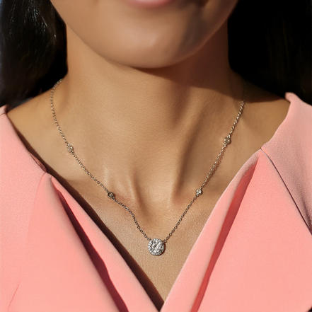 Multiple Sparkling Stone Pendant Sterling Silver Necklace