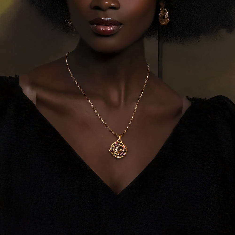 Rhinestone Moon-Star-Planet Necklace
