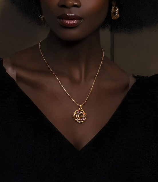Rhinestone Moon-Star-Planet Necklace