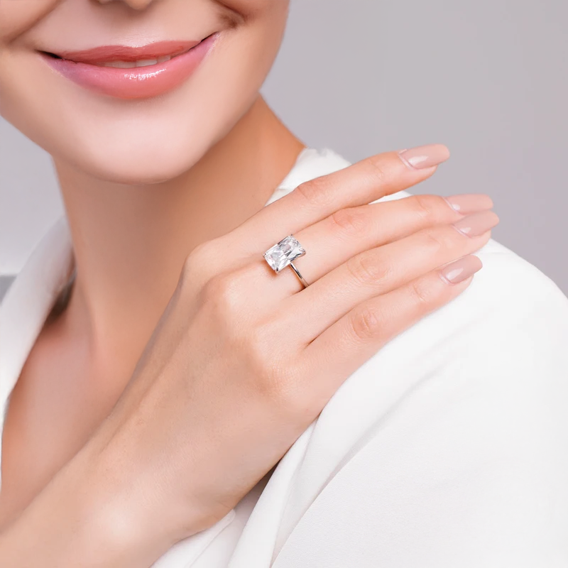 Classic Sterling Silver Emerald Cut Stone Statement Ring
