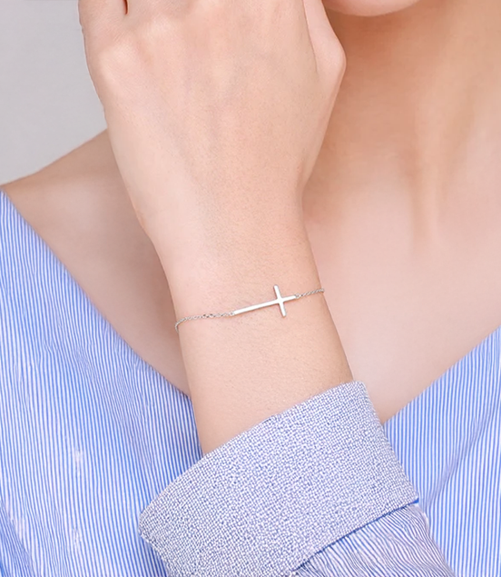 925 Sterling Silver Cross Religious Adjustable Bracelet Chain