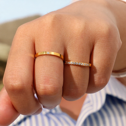 Beautiful Thin Stone Gold Rings