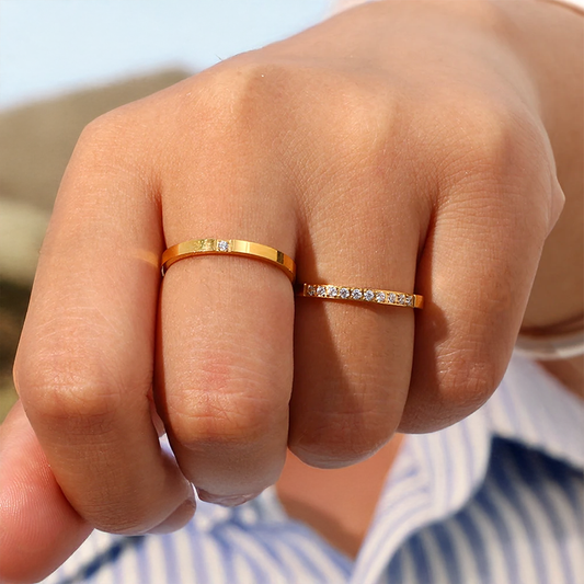 Thin Gold Rings For Women Water Resistant Beautiful Stone Ring Gold Plated