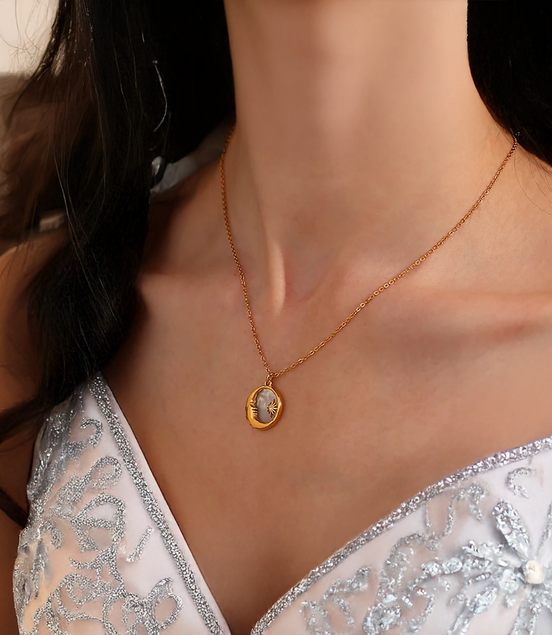 Natural Mother of Pearl Moon & Star Coin Necklace