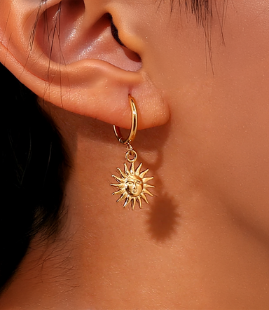 Sun Earrings  Hoop Earrings with Sun Pendant