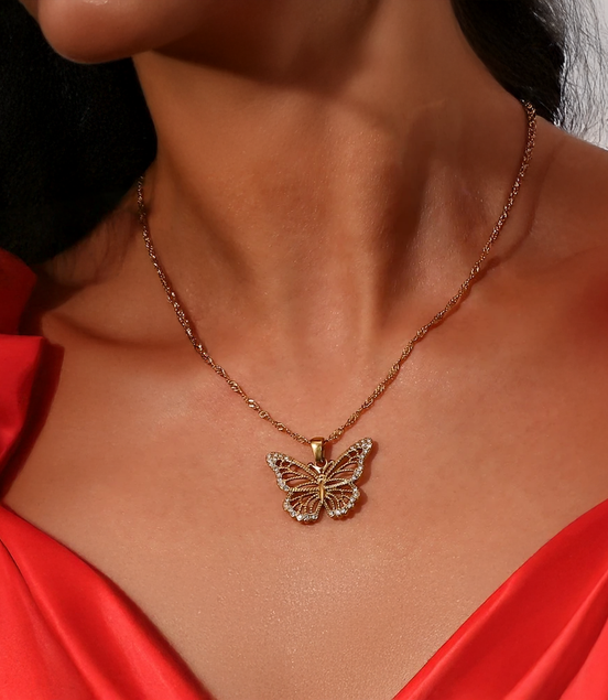 Stone Luxury Pendant Crystal Butterfly Necklace
