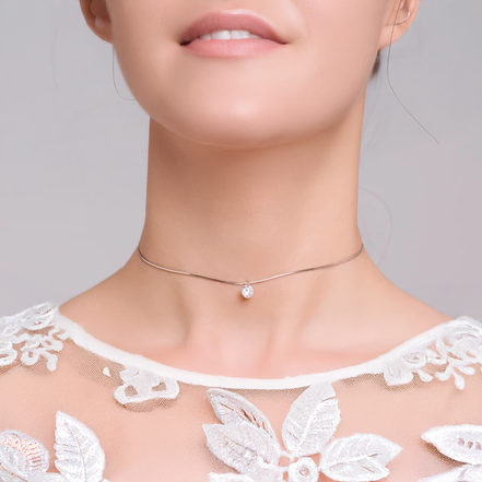 Sterling Silver Choker Necklace With A Sparkling Stone