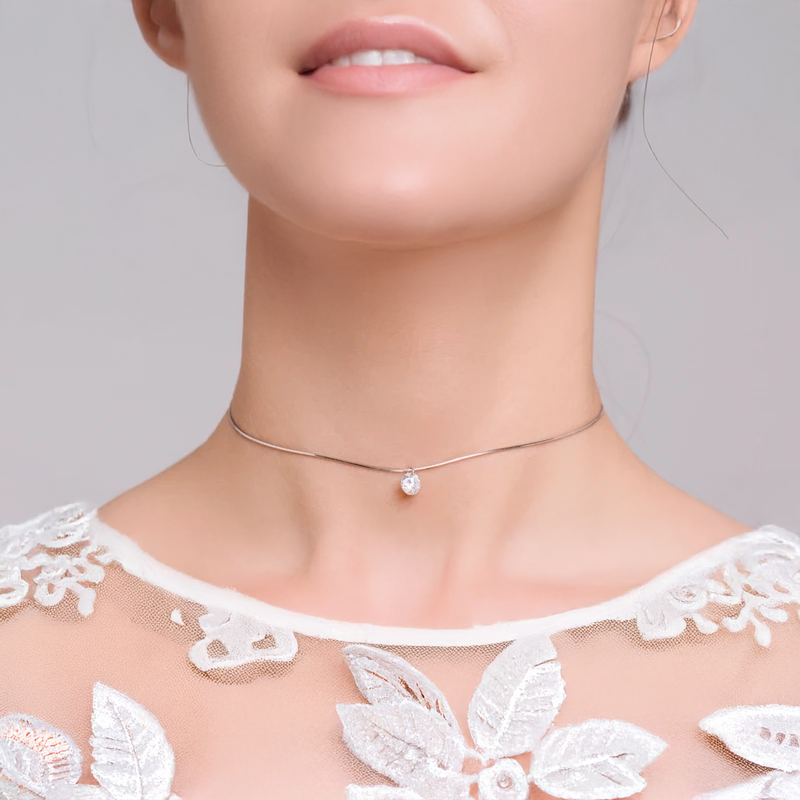 Sterling Silver Choker Necklace With A Sparkling Stone