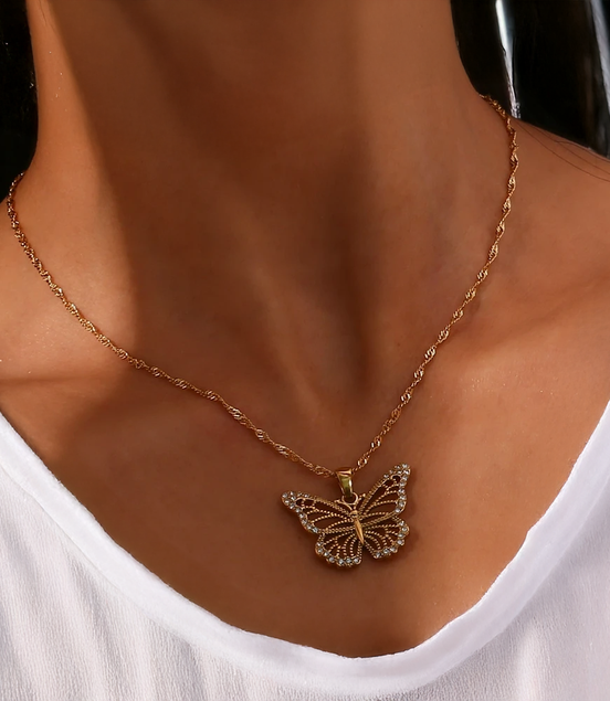 Stone Luxury Pendant Crystal Butterfly Necklace