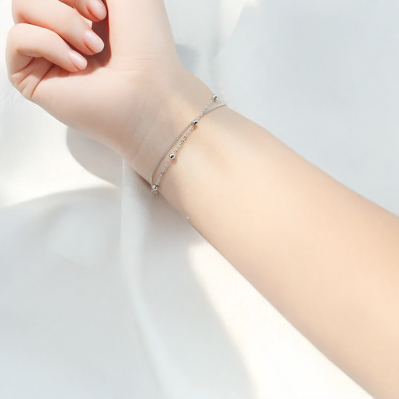 925 Sterling Silver Chain Bracelet With Beads