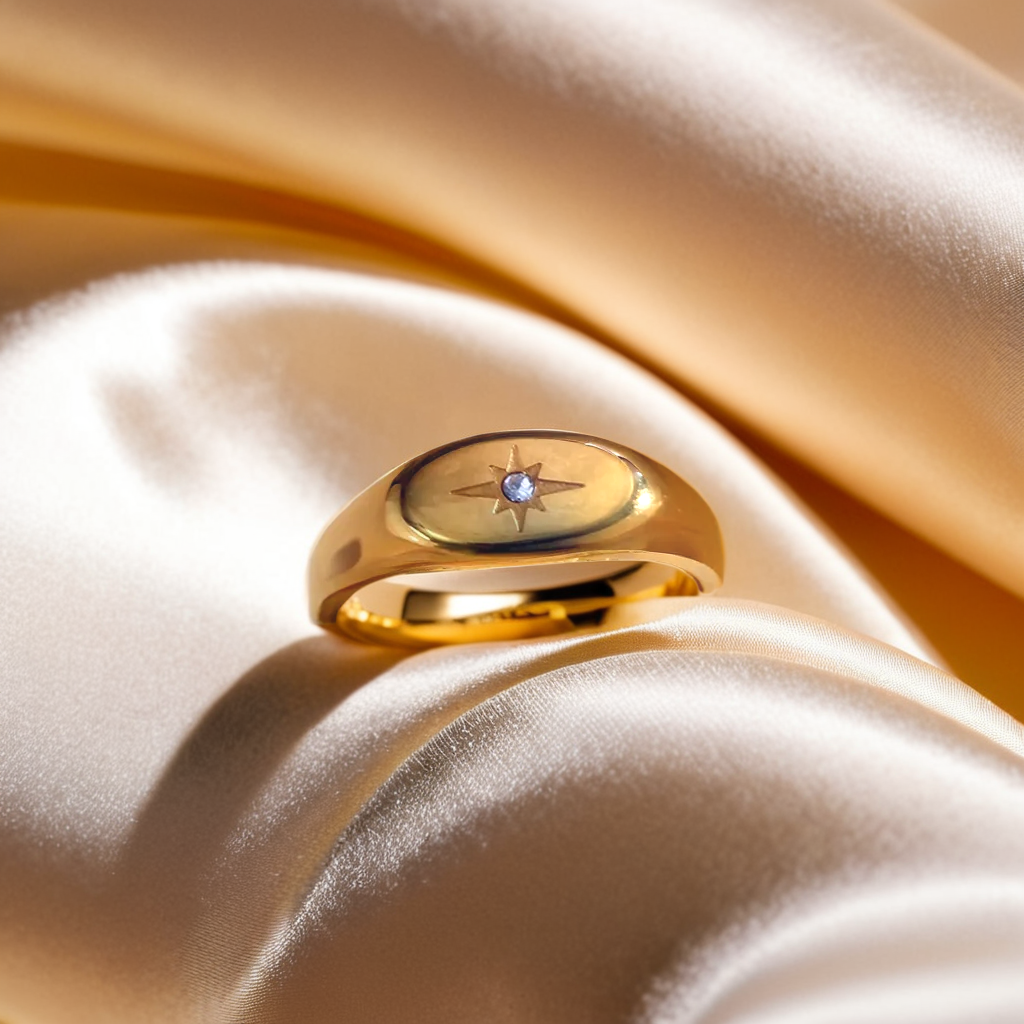 Oval Face Zircon Paved Star Ring 18K Gold Plated For Women