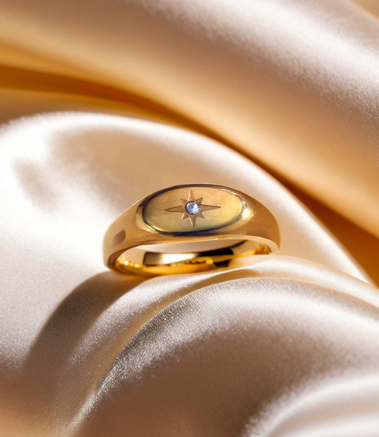 Oval Face Paved Star Ring