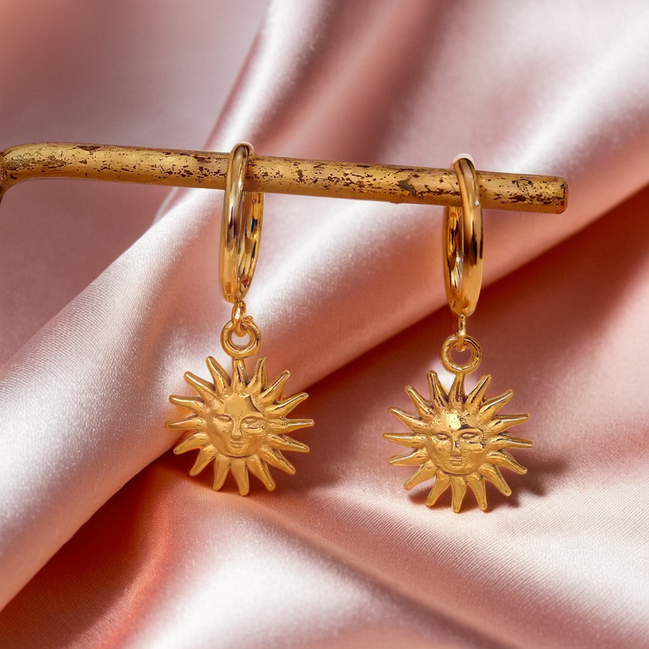 Sun Earrings  Hoop Earrings with Sun Pendant