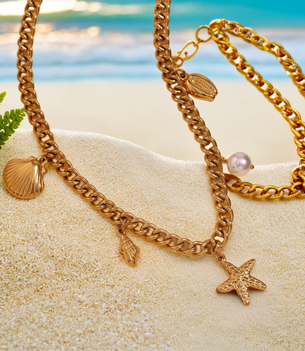 Aquatic Neckace With Starfish Shells Pendants