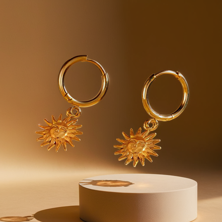 Sun Earrings  Hoop Earrings with Sun Pendant