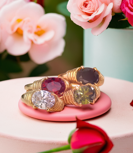 Oval Cut Shiny Multi-Color Stone Rings