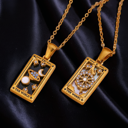 Tarot Necklaces Featuring The World And The Wheel