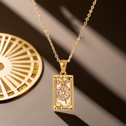 Tarot Necklaces Featuring The World And The Wheel