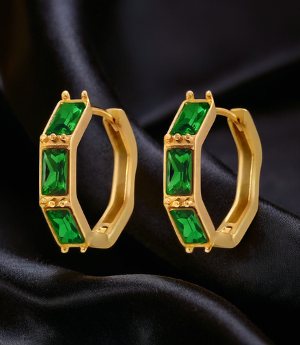 Bamboo Cubic Sparkling Stone Small Huggies Hoop Earring