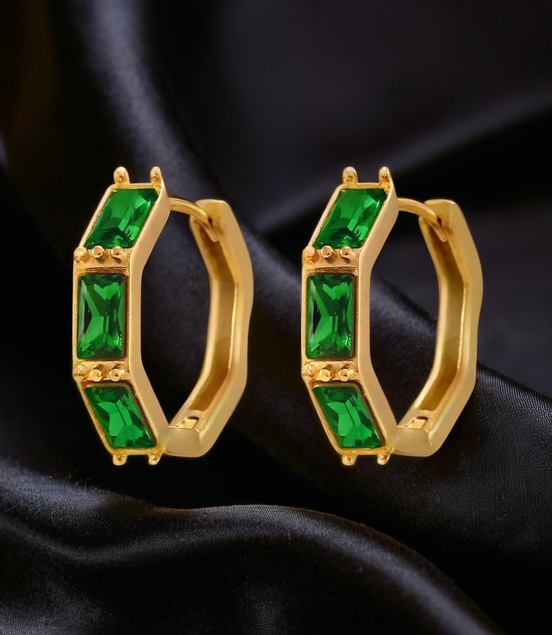 Bamboo Cubic Sparkling Stone Small Huggies Hoop Earring