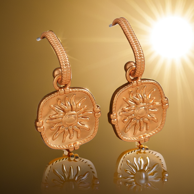 Sun Charm Pendant Drop Hoop Earrings