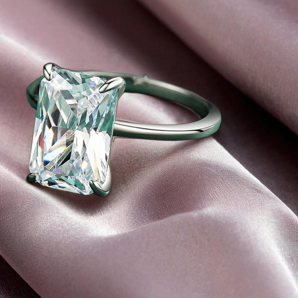 Classic Sterling Silver Emerald Cut Stone Statement Ring