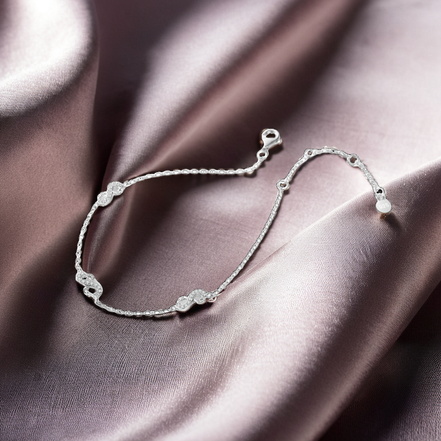 925 Sterling Silver Infinite Symbol With Sparkling Stones Pendant Bracelet