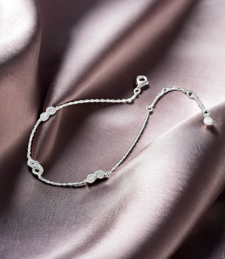925 Sterling Silver Infinite Symbol With Sparkling Stones Pendant Bracelet