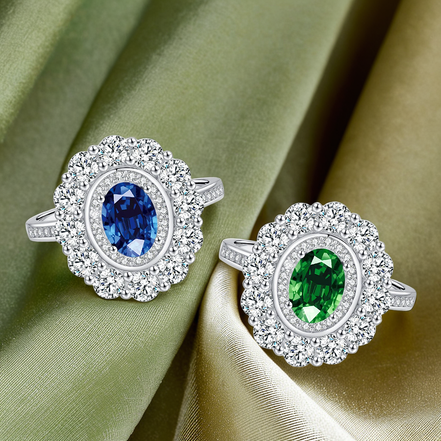 Sparkling Sapphire & Emerald Stone Sterling Silver Ring