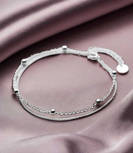 925 Sterling Silver Chain Bracelet With Beads