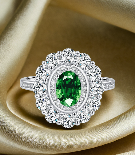 Sparkling Sapphire & Emerald Stone Sterling Silver Ring