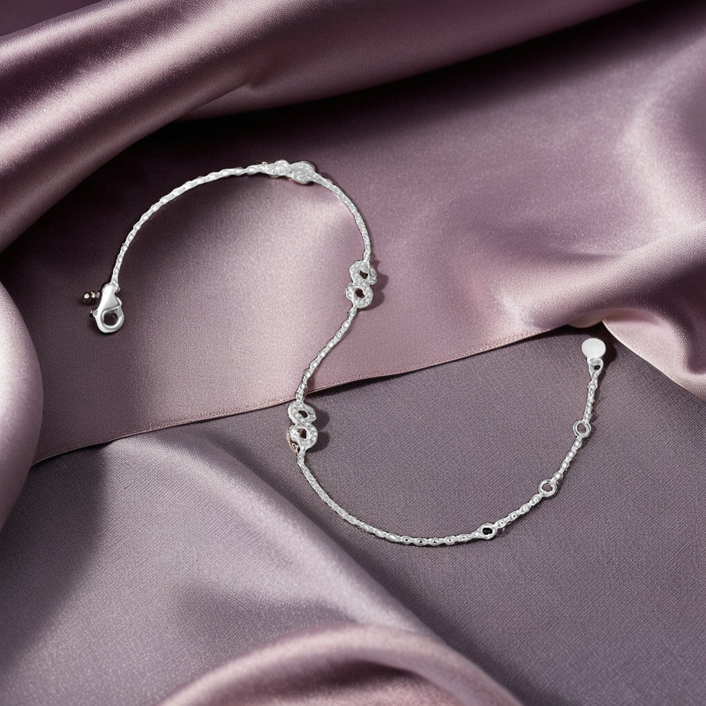 925 Sterling Silver Infinite Symbol With Sparkling Stones Pendant Bracelet