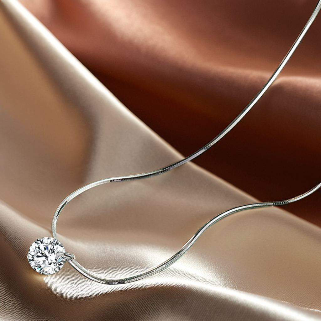 Sterling Silver Choker Necklace With A Sparkling Stone