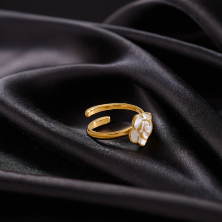 Adjustable  Pearl Enamel Flower Ring