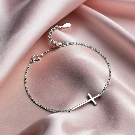 925 Sterling Silver Cross Religious Adjustable Bracelet Chain