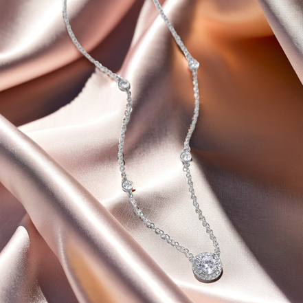 Multiple Sparkling Stone Pendant Sterling Silver Necklace