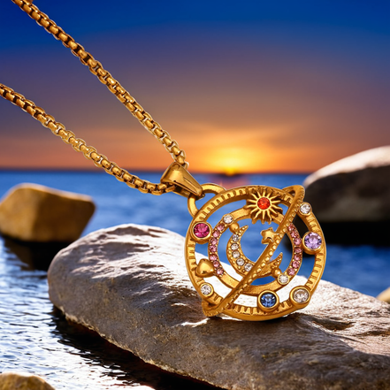Rhinestone Moon-Star-Planet Necklace