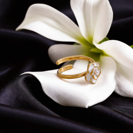 Adjustable  Pearl Enamel Flower Ring