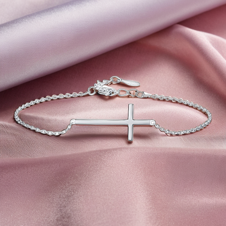 925 Sterling Silver Cross Religious Adjustable Bracelet Chain