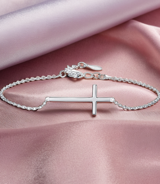 925 Sterling Silver Cross Religious Adjustable Bracelet Chain