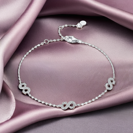 925 Sterling Silver Infinite Symbol With Sparkling Stones Pendant Bracelet